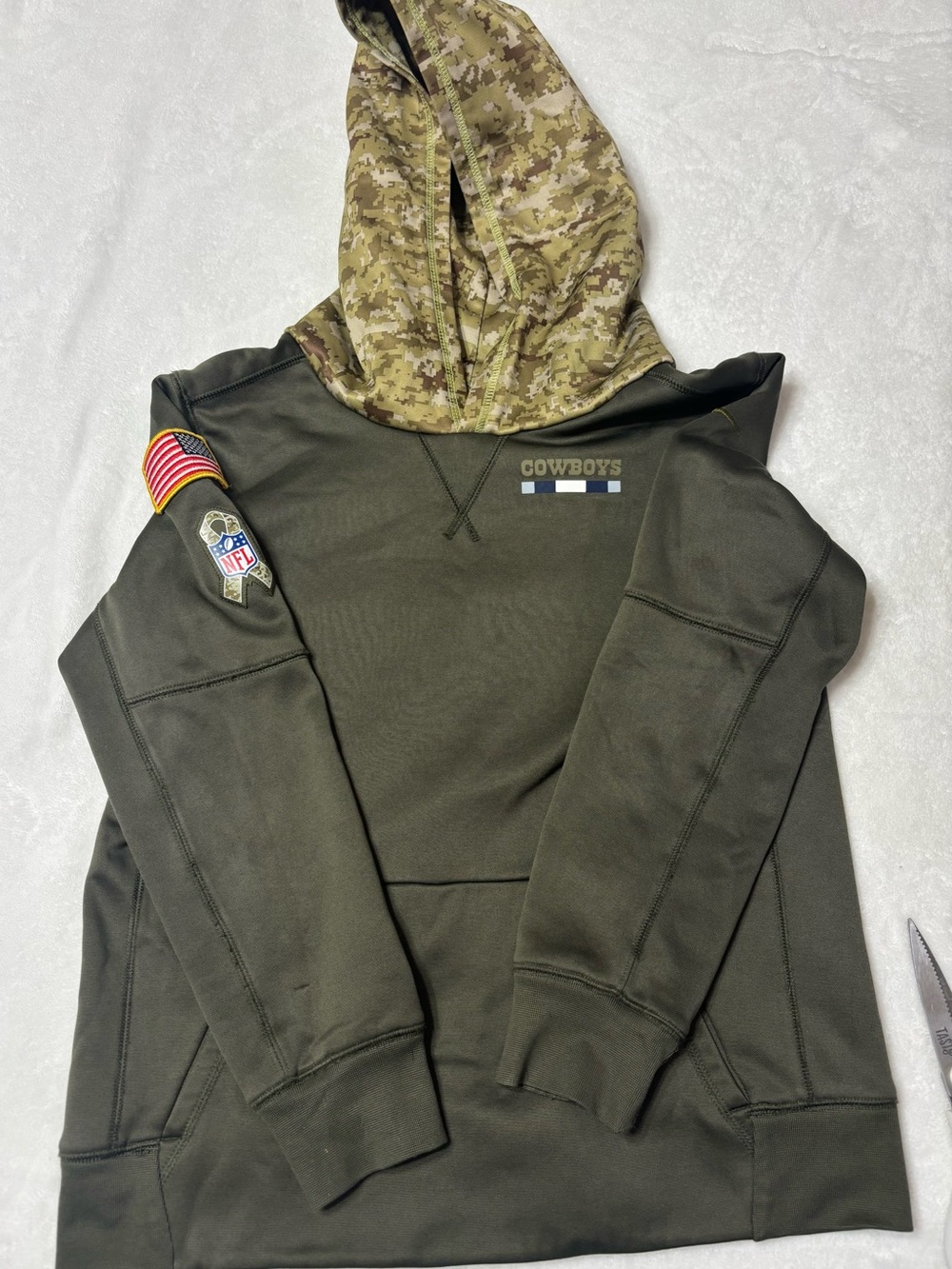 NFL Boys Olive Green Camo Hooded Sweatshirt Cowboys